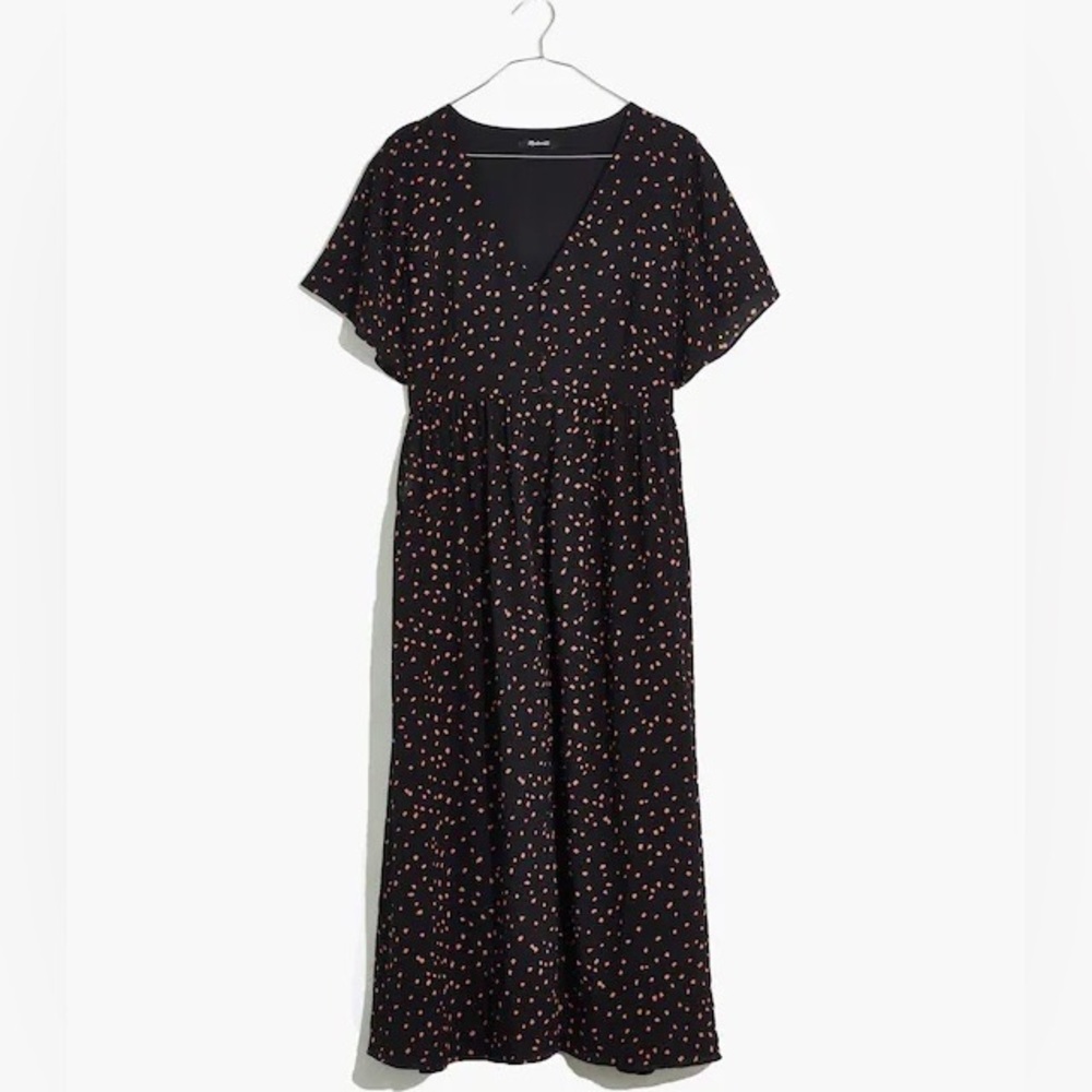 NWOT Madewell Flutter-Sleeve Button-Front Midi Dress in Confetti Toss size 2